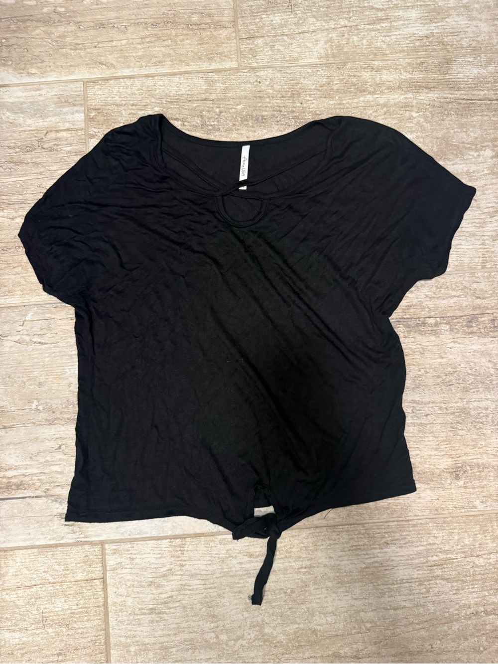 Active USA Black Short Sleeve Crop Top with Front Tie